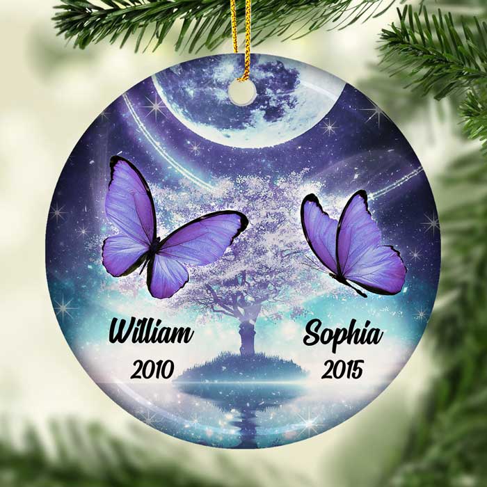Your Wings Were Ready But Our Hearts Were Not - Personalized Custom Round Shaped Ceramic Christmas Ornament - Memorial Gift, Sympathy Gift, Christmas Gift