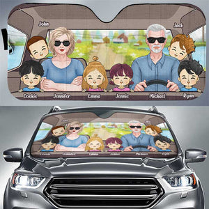 Couple Driving & Kids - Personalized Auto Sunshade - Gift For Couples, Husband Wife