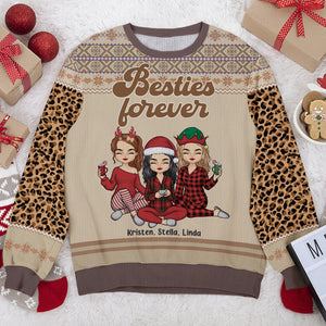Besties Forever - Bestie Personalized Custom Ugly Sweatshirt - Unisex Wool Jumper - Christmas Gift For Best Friends, BFF, Sisters