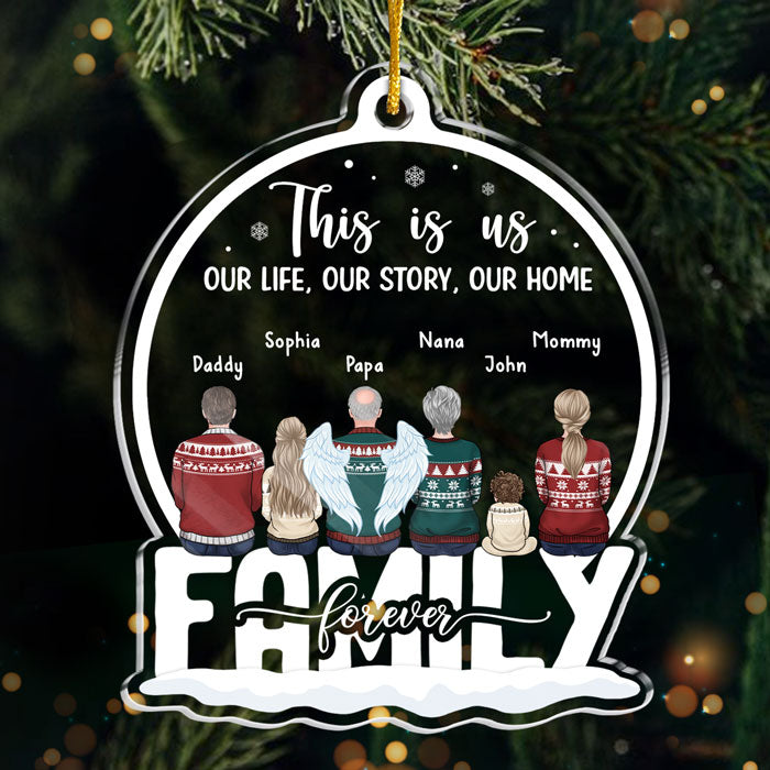 This Is Us - Our Life, Our Story, Our Home - Family Personalized Custom Ornament - Acrylic Snow Globe Shaped - Christmas Gift For Siblings, Brothers, Sisters, Cousins