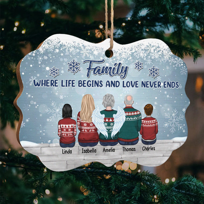 Family Where Life Begins And Love Never Ends - Family Personalized Custom Ornament - Wood Benelux Shaped - Christmas Gift For Family Members