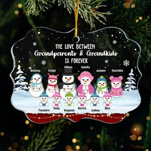 The Love Between Grandparents & Grandkids Snowman - Personalized Custom Benelux Shaped Acrylic Christmas Ornament - Gift For Grandparents, Christmas Gift
