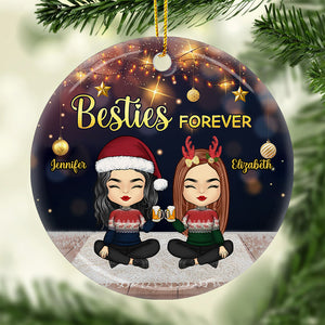 Besties Forever And Always Together - Personalized Custom Round Shaped Ceramic Christmas Ornament - Gift For Bestie, Best Friend, Sister, Birthday Gift For Bestie And Friend, Christmas Gift