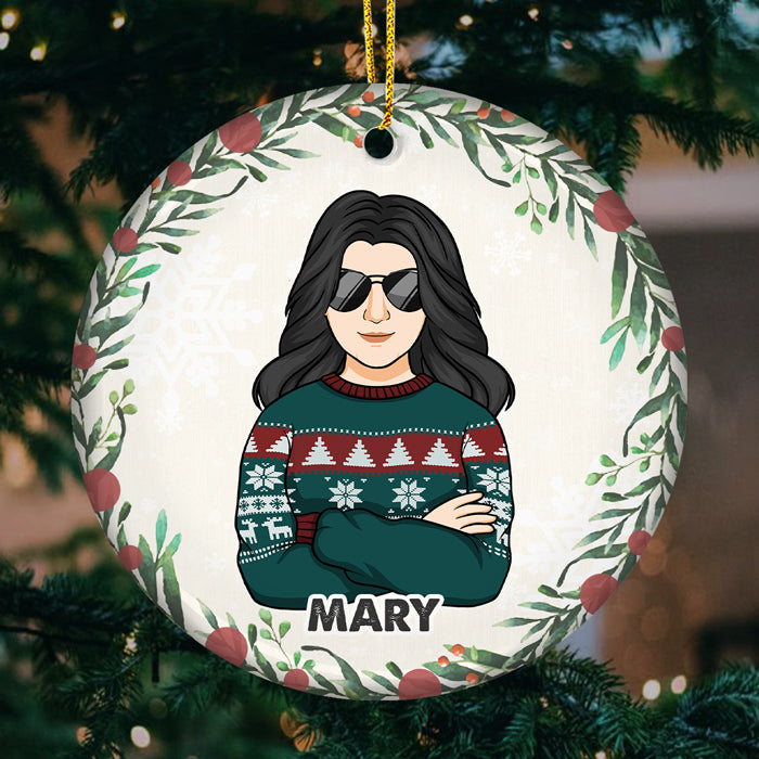 Happy Christmas With Family - Family Personalized Custom Ornament - Ceramic Round Shaped - Christmas Gift For Family Members