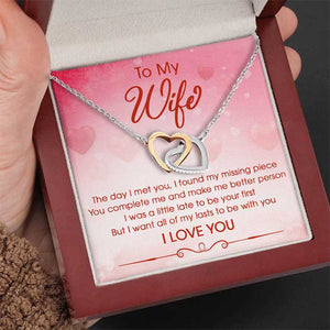 To My The Day I Met You I Found My Missing Piece - Gift For Couples, Husband Wife, Personalized Interlocking Hearts Necklace.