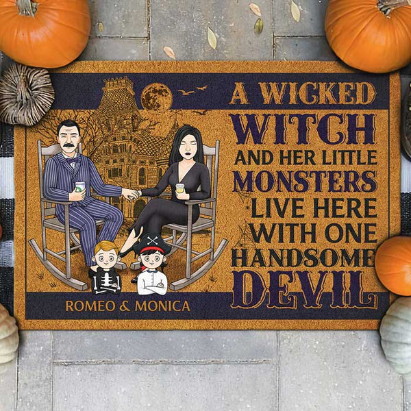 Home Of A Beautiful Devil Personalized Halloween Doormat Gift For Dog Mom