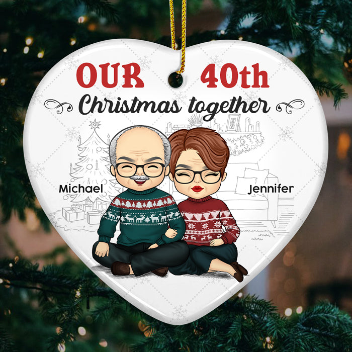 Our Christmas Together - Personalized Custom Heart Shaped Ceramic Christmas Ornament - Gift For Couple, Husband Wife, Anniversary, Engagement, Wedding, Marriage Gift, Christmas Gift