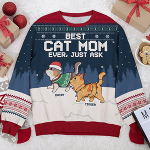 Best Cat Mom, Cat Dad Ever Just Ask - Cat Personalized Custom Ugly Sweatshirt - Unisex Wool Jumper - Christmas Gift For Pet Owners, Pet Lovers