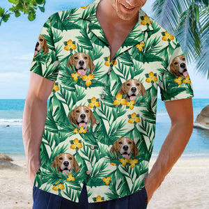 Colorful Tropical Flowers And Leaves Pattern - Dog & Cat Personalized Custom Unisex Hawaiian Shirt - Upload Image, Dog Face, Cat Face - Summer Vacation Gift, Gift For Pet Owners, Pet Lovers