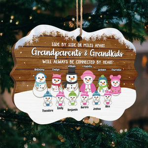 Grandparents & Grandkids Will Always Be Connected By Heart Snowman - Personalized Custom Benelux Shaped Wood Christmas Ornament - Gift For Grandparents, Christmas Gift