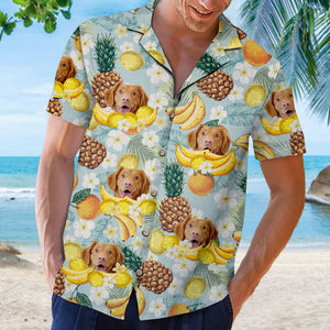 Tropical Fruit Pattern - Dog & Cat Personalized Custom Unisex Hawaiian Shirt - Upload Image, Dog Face, Cat Face - Summer Vacation Gift, Gift For Pet Owners, Pet Lovers