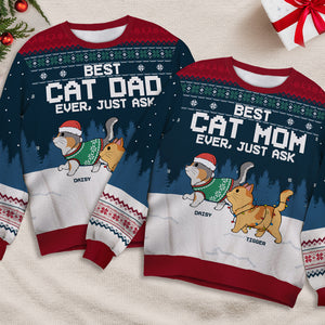 Best Cat Mom, Cat Dad Ever Just Ask - Cat Personalized Custom Ugly Sweatshirt - Unisex Wool Jumper - Christmas Gift For Pet Owners, Pet Lovers