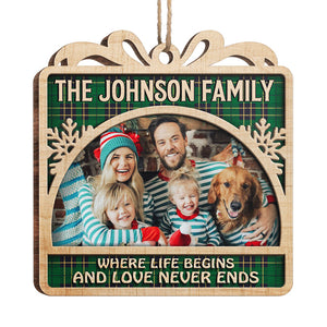 This Love Never Ends - Personalized Custom Gift Box Shaped Wood Photo Christmas Ornament - Upload Image, Gift For Family, Christmas Gift