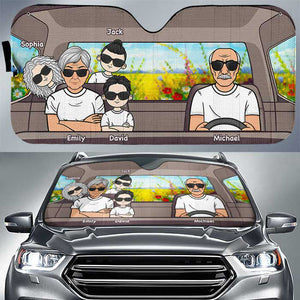 Happy Family Road Trip - Personalized Auto Sunshade - Gift For Couples, Husband Wife