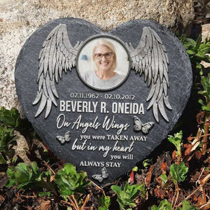 On Angels Wings You Were Taken Away - Personalized Memorial Stone, Human Grave Marker - Upload Image, Memorial Gift, Sympathy Gift