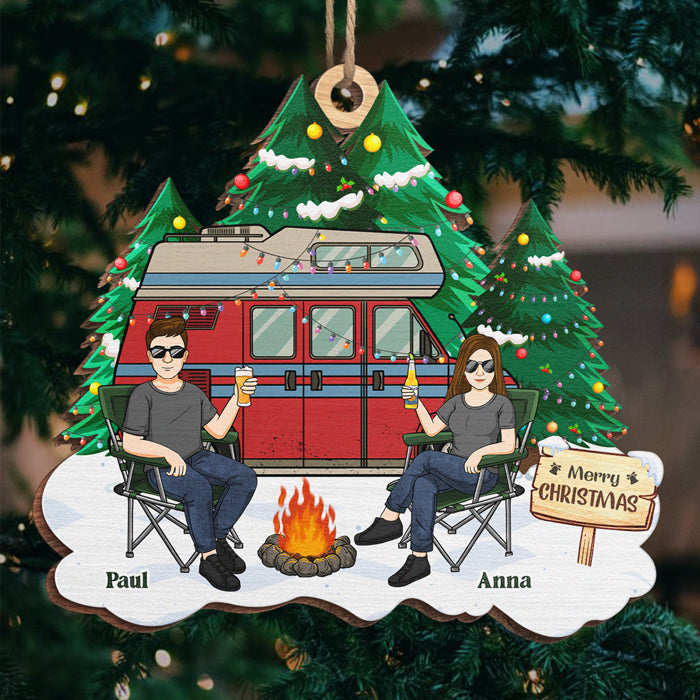 Husband And Wife Camping Partners For Life - Couple Personalized Custom Ornament - Wood Unique Shaped - Christmas Gift For Husband Wife, Anniversary, Camping Lovers