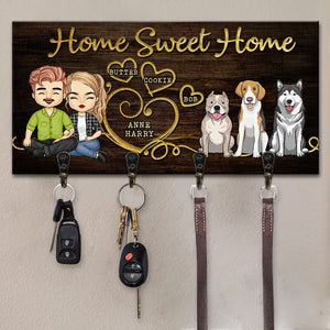 Home Sweet Home Couple & Dogs - Personalized Key Hanger, Key Holder - Anniversary Gifts, Gift For Couples, Husband Wife, Dog Lovers