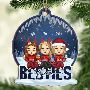 We're Bestie Forever - Bestie Personalized Custom Ornament - Wood Snow Globe Shaped - Christmas Gift For Best Friends, BFF, Sisters