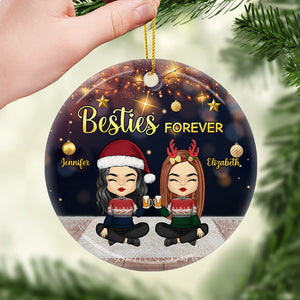 Besties Forever And Always Together - Personalized Custom Round Shaped Ceramic Christmas Ornament - Gift For Bestie, Best Friend, Sister, Birthday Gift For Bestie And Friend, Christmas Gift