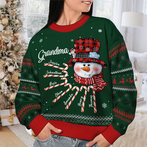 Nana Snowman Candy Cane - Personalized Custom Unisex Ugly Christmas Sweatshirt, Wool Sweatshirt, All-Over-Print Sweatshirt -  Gift For Grandma, Grandparents, Christmas Gift