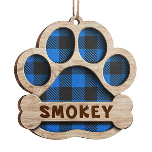 Red Blue Yellow Green Buffalo Plaid Patterns - Personalized Custom Paw Shaped Wood Christmas Ornament - Gift For Dog Lovers, Pet Lovers, Christmas Gift