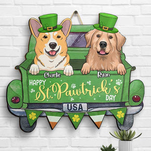 Happy St. Pawtrick's Day - Gift For Dog Lovers, St. Patrick's Day, Personalized Shaped Wood Sign.