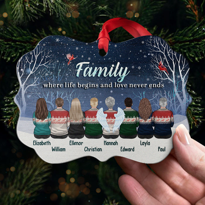 Family Where Life Begins And Love Never Ends - Personalized Custom Benelux Shaped Wood Christmas Ornament - Gift For Family, Christmas Gift