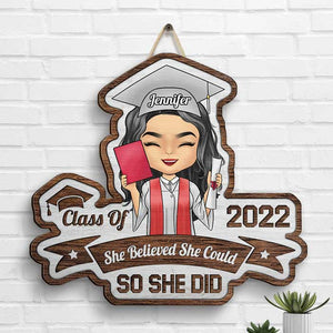 She Believed She Could - Personalized Shaped Wood Sign - Graduation Gift