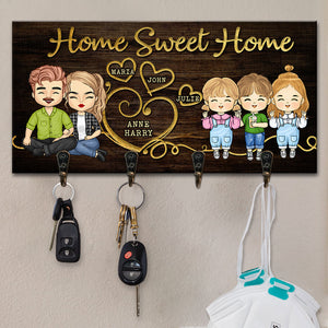 Home Sweet Home Parents & Kids - Personalized Key Hanger, Key Holder - Anniversary Gifts, Gift For Couples, Husband Wife