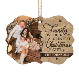 The Greatest Christmas Gift Is Family - Personalized Custom Benelux Shaped Wood Christmas Ornament, Personalized Portrait Family Photo, Custom Photo Ornament - Upload Image, Gift For Family, Christmas Gift