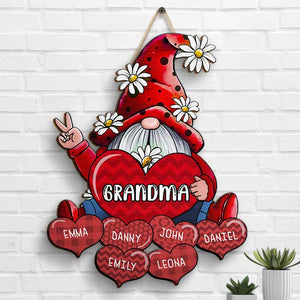 Gnomes With Hearts - Gift For Mom, Grandma - Personalized Shaped Wood Sign.