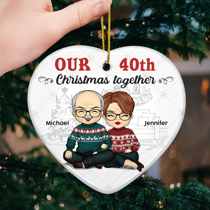 Our Christmas Together - Personalized Custom Heart Shaped Ceramic Christmas Ornament - Gift For Couple, Husband Wife, Anniversary, Engagement, Wedding, Marriage Gift, Christmas Gift