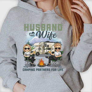 Husband & Wife, Camping Partners For Life - Personalized Unisex T-shirt, Hoodie, Sweatshirt - Gift For Couple, Husband Wife, Anniversary, Engagement, Wedding, Marriage, Camping Gift