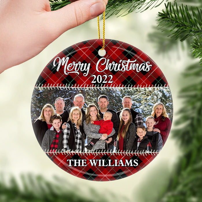 Joyeux Noël - Décoration de Noël ronde personnalisée en céramique avec photo - Télécharger une image, cadeau pour la famille, cadeau de Noël