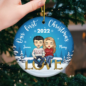 Our First Christmas Together - Personalized Custom Round Shaped Ceramic Christmas Ornament - Gift For Couple, Husband Wife, Anniversary, Engagement, Wedding, Marriage Gift, Christmas Gift
