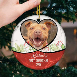 Puppy First Christmas - Personalized Custom Round Shaped Ceramic Christmas Ornament - Upload Image, Gift For Pet Lovers, Christmas Gift