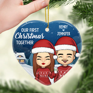 Our First Christmas Together - Personalized Custom Heart Shaped Ceramic Christmas Ornament - Gift For Couple, Husband Wife, Anniversary, Engagement, Wedding, Marriage Gift, Christmas Gift