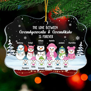 The Love Between Grandparents & Grandkids Snowman - Personalized Custom Benelux Shaped Acrylic Christmas Ornament - Gift For Grandparents, Christmas Gift