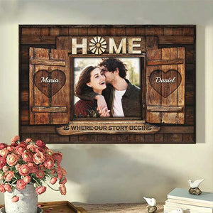 Home Is Where Our Story Begins - Upload Image, Gift For Couples, Husband Wife - Personalized Horizontal Poster