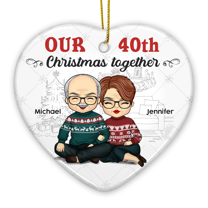 Our Christmas Together - Personalized Custom Heart Shaped Ceramic Christmas Ornament - Gift For Couple, Husband Wife, Anniversary, Engagement, Wedding, Marriage Gift, Christmas Gift