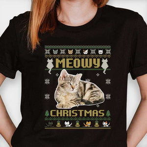 Meowy Christmas - Personalized Custom Unisex T-shirt, Hoodie, Sweatshirt - Upload Image, Gift For Pet Lovers, Christmas Gift