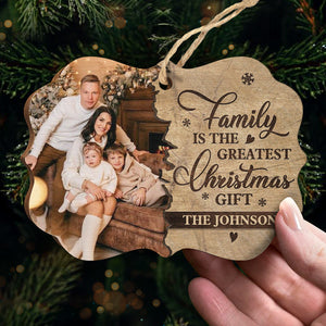The Greatest Christmas Gift Is Family - Personalized Custom Benelux Shaped Wood Christmas Ornament, Personalized Portrait Family Photo, Custom Photo Ornament - Upload Image, Gift For Family, Christmas Gift