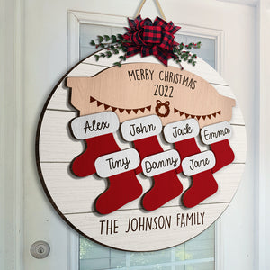 Family Christmas Stockings - Personalized Custom Wood Shaped Christmas Sign, 2 Layers Sign - Gift For Family, Christmas Gift