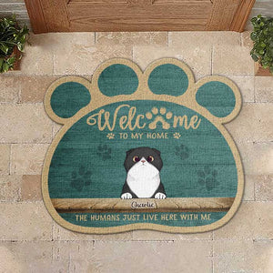 Humans Live Here With Us - Personalized Shaped Decorative Mat - Gift For Pet Lovers