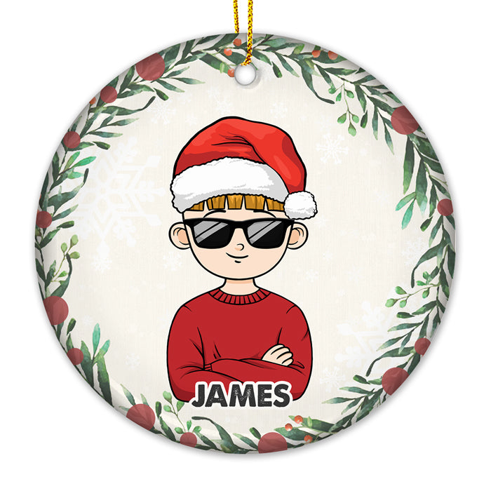 Happy Christmas With Family - Family Personalized Custom Ornament - Ceramic Round Shaped - Christmas Gift For Family Members