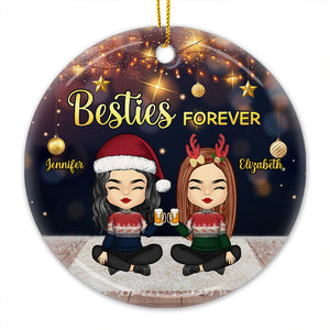Besties Forever And Always Together - Personalized Custom Round Shaped Ceramic Christmas Ornament - Gift For Bestie, Best Friend, Sister, Birthday Gift For Bestie And Friend, Christmas Gift