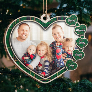 The Love Of Our Family - Personalized Custom Heart Shaped Wood Photo Christmas Ornament - Upload Image, Gift For Family, Christmas Gift