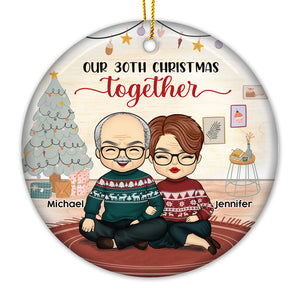 Another Joyous Christmas Together - Personalized Custom Round Shaped Ceramic Christmas Ornament - Gift For Couple, Husband Wife, Anniversary, Engagement, Wedding, Marriage Gift, Christmas Gift