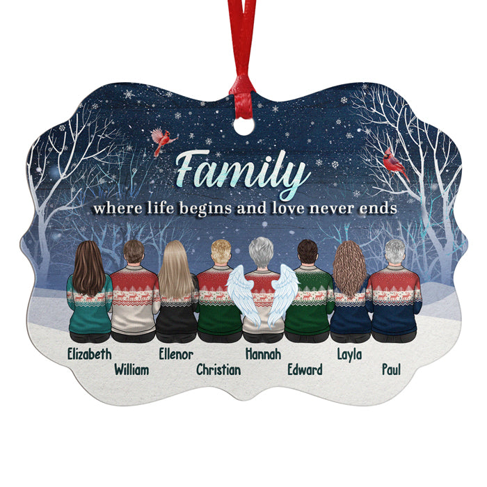 Family Where Life Begins And Love Never Ends - Personalized Custom Benelux Shaped Wood Christmas Ornament - Gift For Family, Christmas Gift