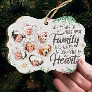 Family Will Always Be Connected By Heart - Personalized Custom Benelux Shaped Wood Photo Christmas Ornament - Upload Image, Gift For Family, Christmas Gift